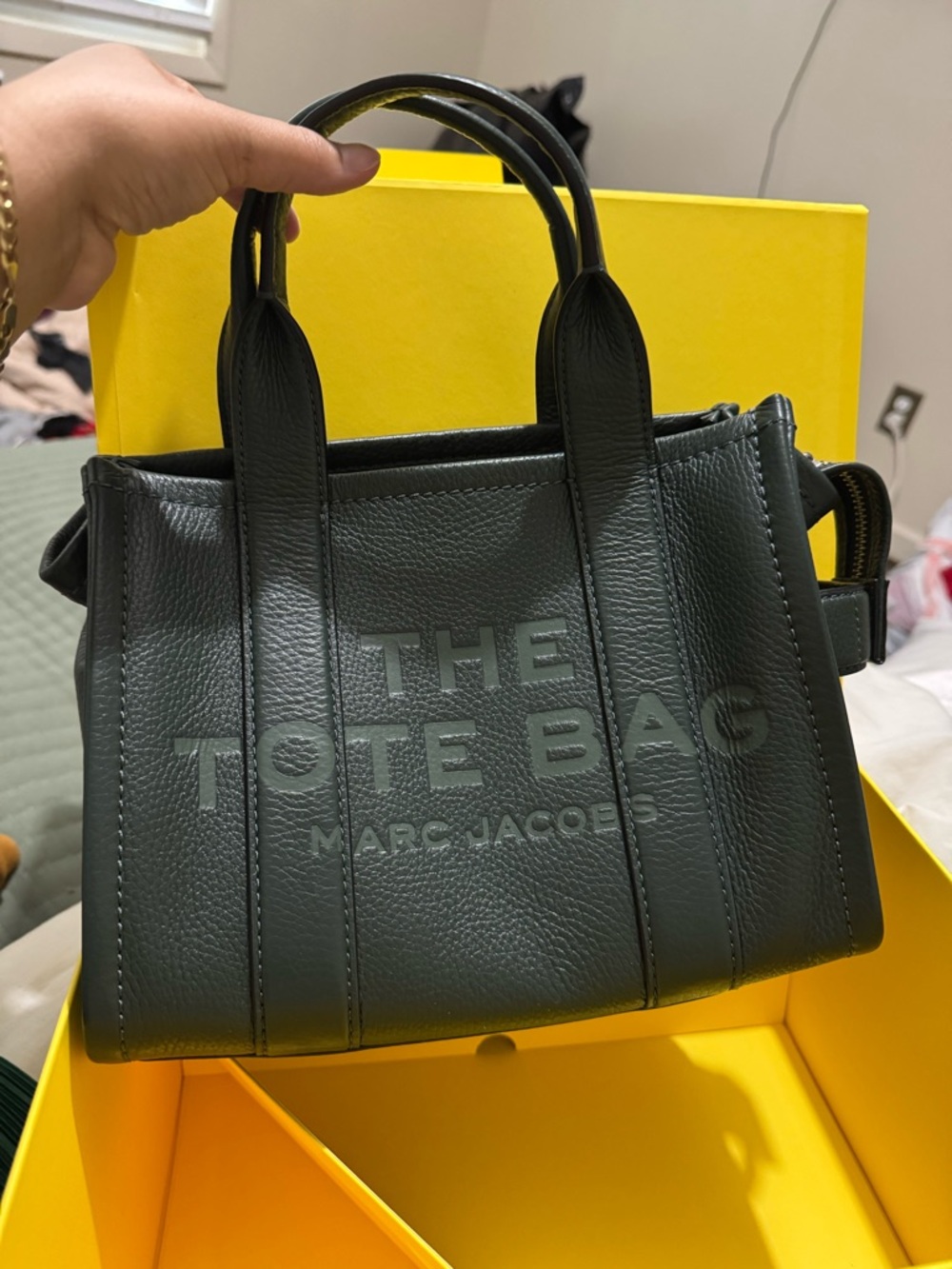 Marc Jacobs Dark Green Pebbled Leather Mini Tote